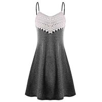 iLUGU Sexy Crochet Lace Spaghetti Strap Mini Dress for Women Summer Beach Dresses Deep Gray