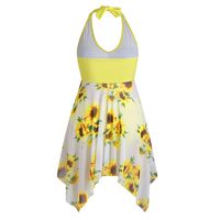 YunZyun 2Pcs Women Plus Size Sunflower Bowknot Halter Tankini Set Swimwear Women's Tummy Control Swimsuit, Plus Size Swimwear (Yellow, XL)