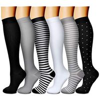 Compression Socks for Women & Men 15-20 mmHg, Best Medical, Nursing, for Running, Athletic, Edema, Diabetic, Varicose Veins, Travel, Pregnancy (Small/Medium, Black/White/Black/Gray/Black/White)