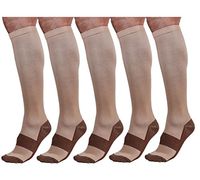Bcurb Graduated Compression Socks Women and Men - Best Medical, Nursing, Running, Fitness, Sports, Travel & Flight Sock - Over The Calf Below Knee High (Beige/Copper - 5 Pair, Lg/XL)