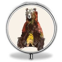 Medicine Pill Boxes Bear Unique Round Portable 3 Compartment Metal Pocket Pill Bottle