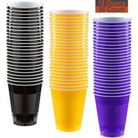 18 oz Party Cups, 96 Count - Black, Sunshine Yellow, Purple - 32 Each Color