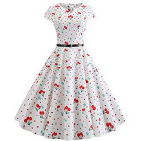 Makaor Women's Summer Dress Short Sleeve V Neck Dress Swing A Line 1950s Vintage Dress Retro Dress,Pineapple/Cherry/Flower Print (M, C)