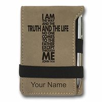 Mini Notepad, Bible Verse John 14:6, Personalized Engraving Included (Light Brown)