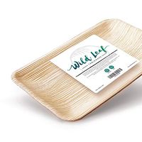 Rectangular Palm Leaf Plates 9.5 x 6 Inch, 25 Pack. Natural, Eco-friendly, Plastic-Free Disposable Party Pack by Wild Leaf Tableware