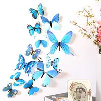 12pcs Decal Wall Stickers Home Decorations 3D Butterfly Rainbow - HHmei 12 Butterfly Sets H-023 (Blue)