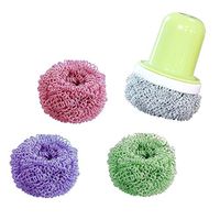 Dish Scrubber Brush Scouring Pads Non-Scratch Polyester Kitchen Sponge For Non-Stick Cookware, Coated Tableware 4 Pack With Handle (4, random color with handle)