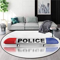 RUGSMAT Police Computer Chair Floor Mat,Police Car Sirens On Top Cap Like Round Shaped Red and Blue Work of Art Printed Round Carpet for Children Bedroom Play Tent,Round-63 Inch Red Blue and White