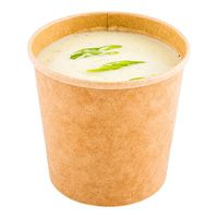 Bio Soup 26 oz Round Kraft Paper Container - 4 1/2" x 4 1/2" x 4" - 25 count box - Restaurantware