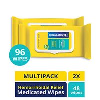 Preparation H Flushable Medicated Hemorrhoid Wipes, Maximum Strength Relief with Witch Hazel & Aloe, Pouch (2 x 48 Count, 96 Count)