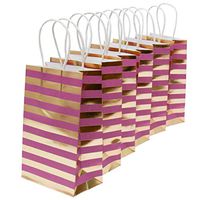 Small Size Gift Bags with Handles Purple Kraft Paper, with Metallic Gold Foil Striped Hot Stamp for Christmas Holiday, Birthday Party, Wedding, Baby and Bridal Shower Bulk Pack (Set of 14)