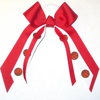 Sublimation Specialties Basketball Hair Bow - Made in the USA, Red, White Pony Band