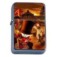 Evil Clowns Scary Horror Flip Top Oil Lighter S14 Smoking Cigarette Smoker Includes Silver Case
