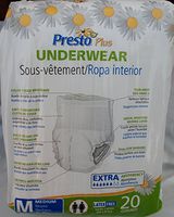 Presto Plus Extra Absorbency Adult Underwear 20-Pack Medium Size ONE PACK ONLY