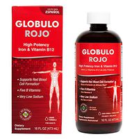 Globulo Rojo Liquid Dietary Supplement with High Potency Iron and Vitamin B-12, Made in USA, 16 FL. OZ.