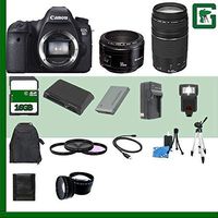 Canon EOS 6D Digital SLR Camera and Canon EF 75-300mm III Lens and Canon 50mm f/1.8 Lens + 16GB Green's Camera Package 2