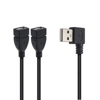 USB Splitter Cable, Poyiccot 90 Degree Left Angle USB A 2.0 Male to 2 USB Female Jack Y Splitter Hub Power Cord Extension Adapter Cable (Left Angle USB 2.0 Splitter Cable)
