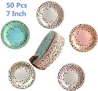 50Pcs/Set Polka Dot Disposable Paper Plates, Paper Dinnerware Plates, Lunch Dinner Dessert Plates, Perfect for Party Wedding Anniversary Birthday, 7 inches.