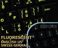 Glowing fluorescent Swiss German keyboard stickers