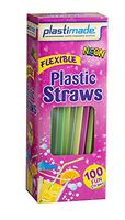 [100 Count] Plastimade Fun Colored Plastic Disposable Drinking Flexible Straws For Home, Office, Wedding, Events, Parties, Take Out, Water, Juice, Soda, Beer, Cocktails, (1 Pack)
