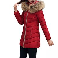 HNTDG Women's Down Coat with Fur Hood with Down Parka Puffer Jacket Jacket Long Thick Warm Slim Coat Overcoat Wine
