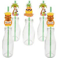 Hawaii Sandy Beach Pineapple Paper Straw Green & White Striped Baby Shower Wedding Anniversary Birthday Party Decoration - Set of 36.