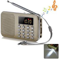 Golden Portable Mini Multifunctional Digital LCD Display MP3 FM Radio Speaker Player Support TF Card USB with LED Flashlight