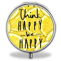 IMLONE Pill Organizer, Customized Be Happy Lemon Pill Boxes with 3 Components and Mirror for Travelling and Daily Needs