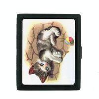 Perfection In Style Metal Cigarette Case Vintage Cat Design 005
