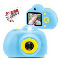 [16GB Memory Card Included] Veroyi Kids Camera 8.0MP Rechargeable Digital Front and Rear Selfie Camera Child Camcorder, Toys Gift for 4-10 Years Old Boys and Girls (Blue)