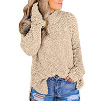 KaiCran Fashion Women's Fall Winter Blouse Long Sleeve Side Split Loose Casual Pullover Tunic Tops (Beige, L)