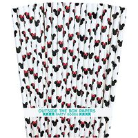 Mickey and Minnie Mouse Inspired Paper Straws - Mouse Ears Pattern - Black Red White - 7.75 Inches - 100 Pack - Outside the Box Papers Brand