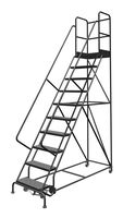 Tri-Arc KDSR110246-D3 10-Step 30" Deep Top Steel Rolling Industrial & Warehouse Ladder with Handrails, 24" Wide Perforated Tread