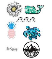 Cute Ocean/Beach Vinyl Laptop and Water Bottle Decal Sticker [ 7 Pack ]