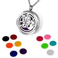 HOUSWEETY Aromatherapy Essential Oil Diffuser Necklace-Stainless Steel Butterfly Locket Pendant,11 Refill Pads (Non-Engraving)