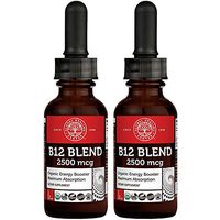 Global Healing Center VeganSafe B12, 2500 mcg Organic Sublingual Liquid Drops | 2-in-1 Methylcobalamin & Adenosylcobalamin Blend for Energy, Mood, and Heart Health, 1 Fl Oz (2-Pack)