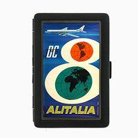 Perfection In Style Black Color Metal Cigarette Case D-076 DC Jet Airlines Alitalia
