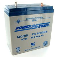 Powersonic PS-6360NB - 6 Volt/36 Amp Hour Sealed Lead Acid Battery with Nut-Bolt Terminal