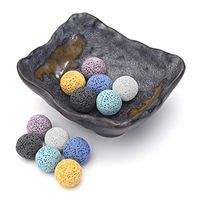 Top Plaza Lava Rock Stone Aromatherapy Essential Oil Diffuser Set Square Ceramic Fragrance Perfume Ware Bowl with 12Pcs Lava Stone Balls