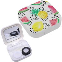Portable Contact Lens Case Box Travel Kit Mirror + Bottle + Tweezers Container Holder [ Watercolor Pineapple Lemon ]