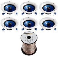 Yamaha NSIC800WH 140-Watts 2-Way RMS Speaker - White (6 Speakers + AmazonBasics Speaker Wire)