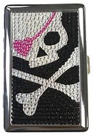 Eclipse Studded Silver Cross Bones Design Crushproof Metal Cigarette Case, Kings, 3102ST18SK