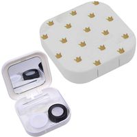 Portable Contact Lens Case Box Travel Kit Mirror + Bottle + Tweezers Container Holder [ Grunge Gold Crown ]