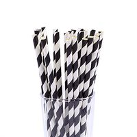 CTIGERS Black and White Striped Biodegradable Drinking Paper Straws for Party Box of 100