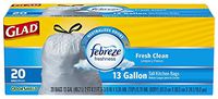 Glad Tall Kitchen Odor Shield Drawstring Trash Bags, Fresh Clean Scent, White - 13 gal - 20 ct