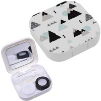 Portable Contact Lens Case Box Travel Kit Mirror + Bottle + Tweezers Container Holder [ Winter Wonderland Geometric Japanese ]