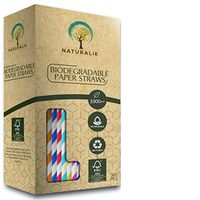 Naturalik 1000 Pack Biodegradable Paper Straws - Premium Extra Durable Eco-Friendly Paper Straws Bulk- Drinking Straws for Juices, Restaurants and Party Supplies, 7.7" (Multi-Color, 1000ct)