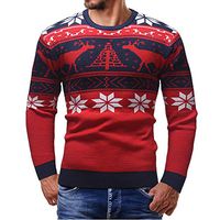 Men's Tops Slim Fit Long Sleeve Christmas Geometric Print Casual Sweater Blouse Pullover(M,Red)