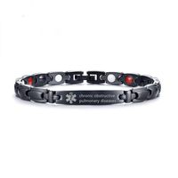 LF Mens Womens Stainless Steel IP Black ICE COPD Medical Alert Bracelets 4 in 1 Magnetic Therapy Healing Medical ID Link Bracelet Sos Emergency Allergy,Chronic Obstructive Pulmonary Disease