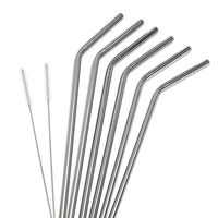BOROLA Set of 6 Stainless Steel Straws Drinking Metal Straws For Tumblers Cold Beverage (6 Bent + 2 Brushes)